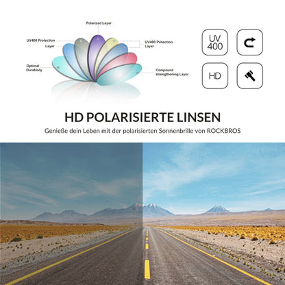 ROCKBROS Polarisierte Sonnenbrille Fahrradbrille Unisex Schwarz-Rot