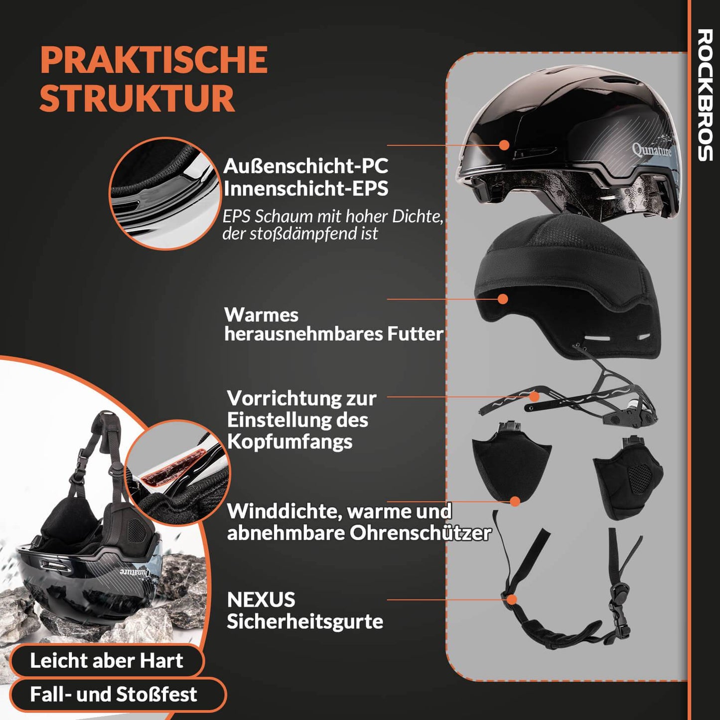 ROCKBROS-Qunature Skihelm mit Ohrenschützern Schneehelm Winter für Skifahren