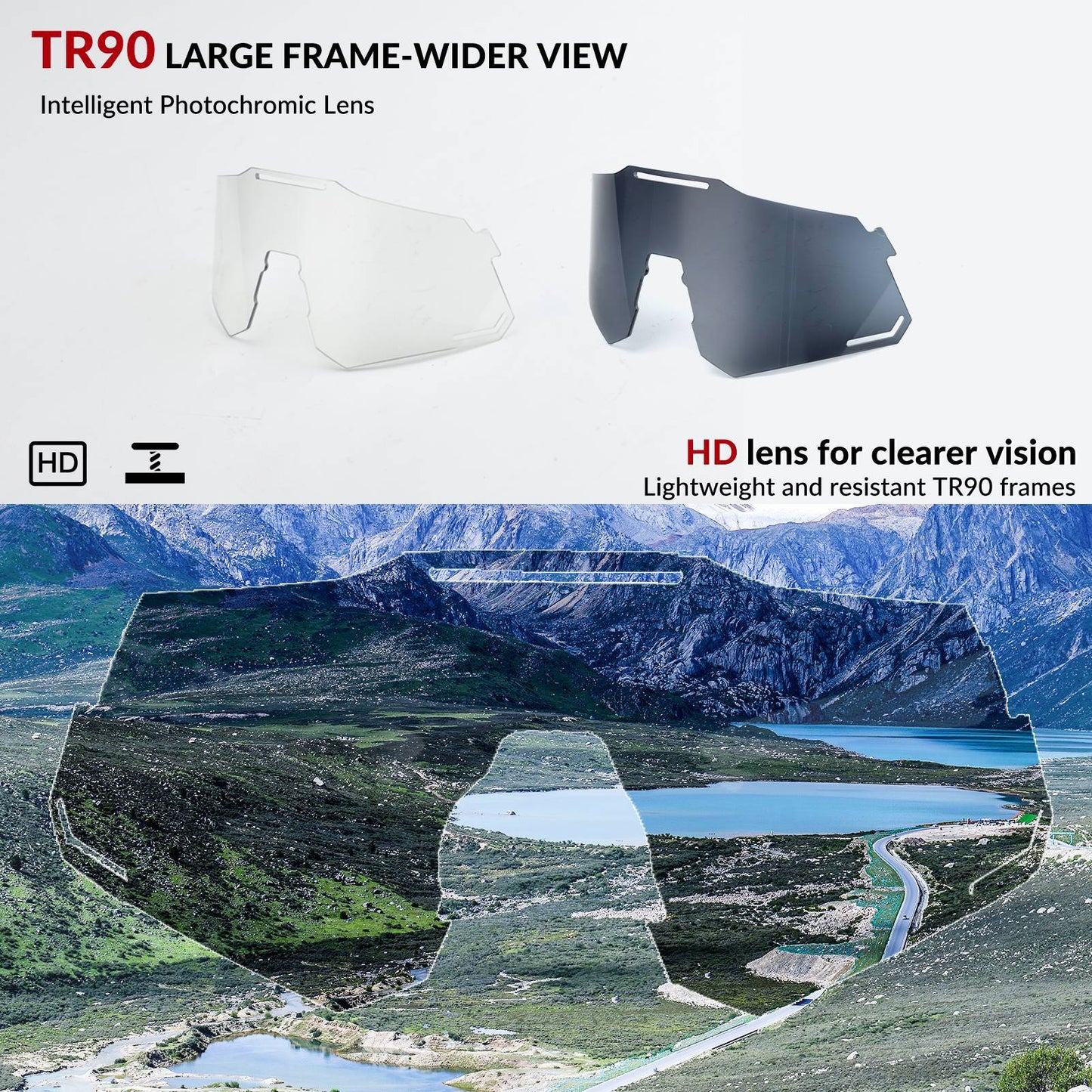 ROCKBROS Sonnenbrille UV400 Schutz Radsportbrille für Damen/ Herren