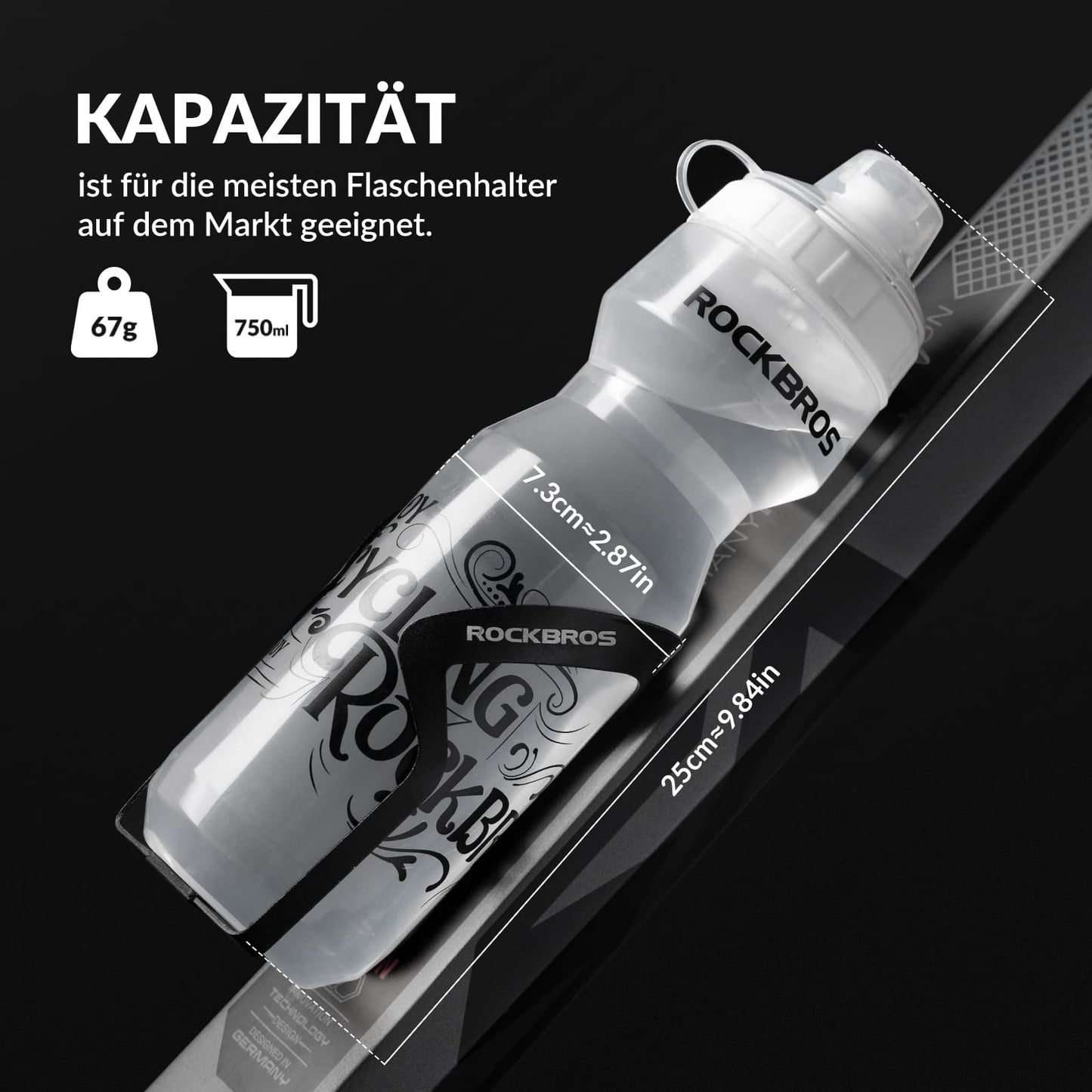 ROCKBROS Sport Trinkflasche 750ml Fahrrad Wasserflasche BPA-Frei