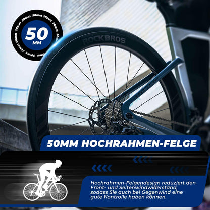 ROCKBROS T700 Carbon Laufradsatz 28‘‘ 50mm Scheibenbremse Steckachse Laufrad Set für Rennrad und SHIMANO 8-12 Fach 24 Speichen 36T-Stahllager
