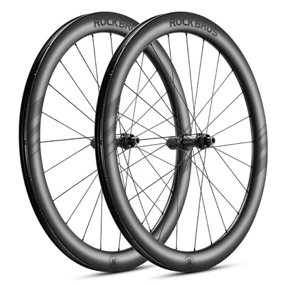 ROCKBROS T700 Carbon Laufradsatz 28‘‘ 50mm Scheibenbremse Steckachse Laufrad Set für Rennrad und SHIMANO 8-12 Fach 24 Speichen 36T-Stahllager