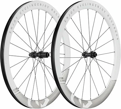 ROCKBROS T700 Carbon Laufradsatz 28‘‘ 50mm Scheibenbremse Steckachse Laufrad Set für Rennrad und SHIMANO 8-12 Fach 24 Speichen 36T-Stahllager