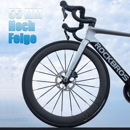ROCKBROS T700 Carbon Laufradsatz 55mm Scheibenbremse Steckachse Laufrad Set für Rennrad Inklusive Vakuum-Reifenkissen
