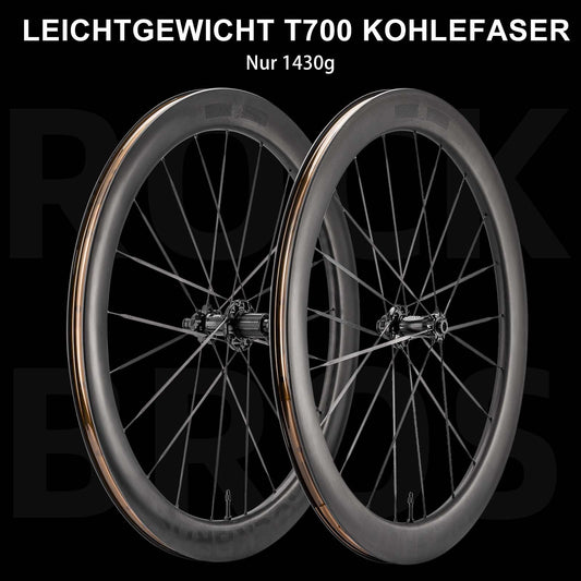 ROCKBROS T700 Carbon Laufradsatz 55mm Scheibenbremse Steckachse Laufrad Set für Rennrad Inklusive Vakuum-Reifenkissen