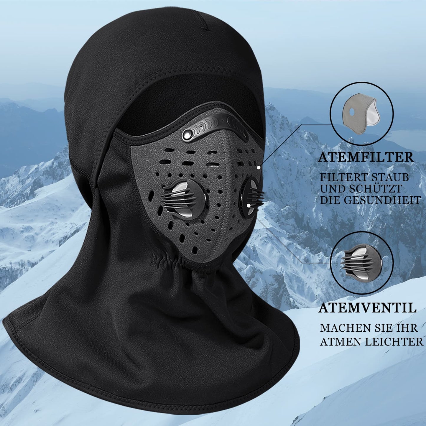 ROCKBROS Warme Sturmhaube Winter Fleece Halswärmer mit Atemfilter