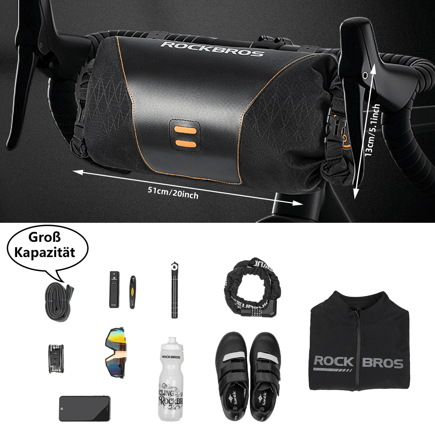 ROCKBROS Wasserdichte Fahrrad Lenkertasche 2L mit Öffnungsdesign