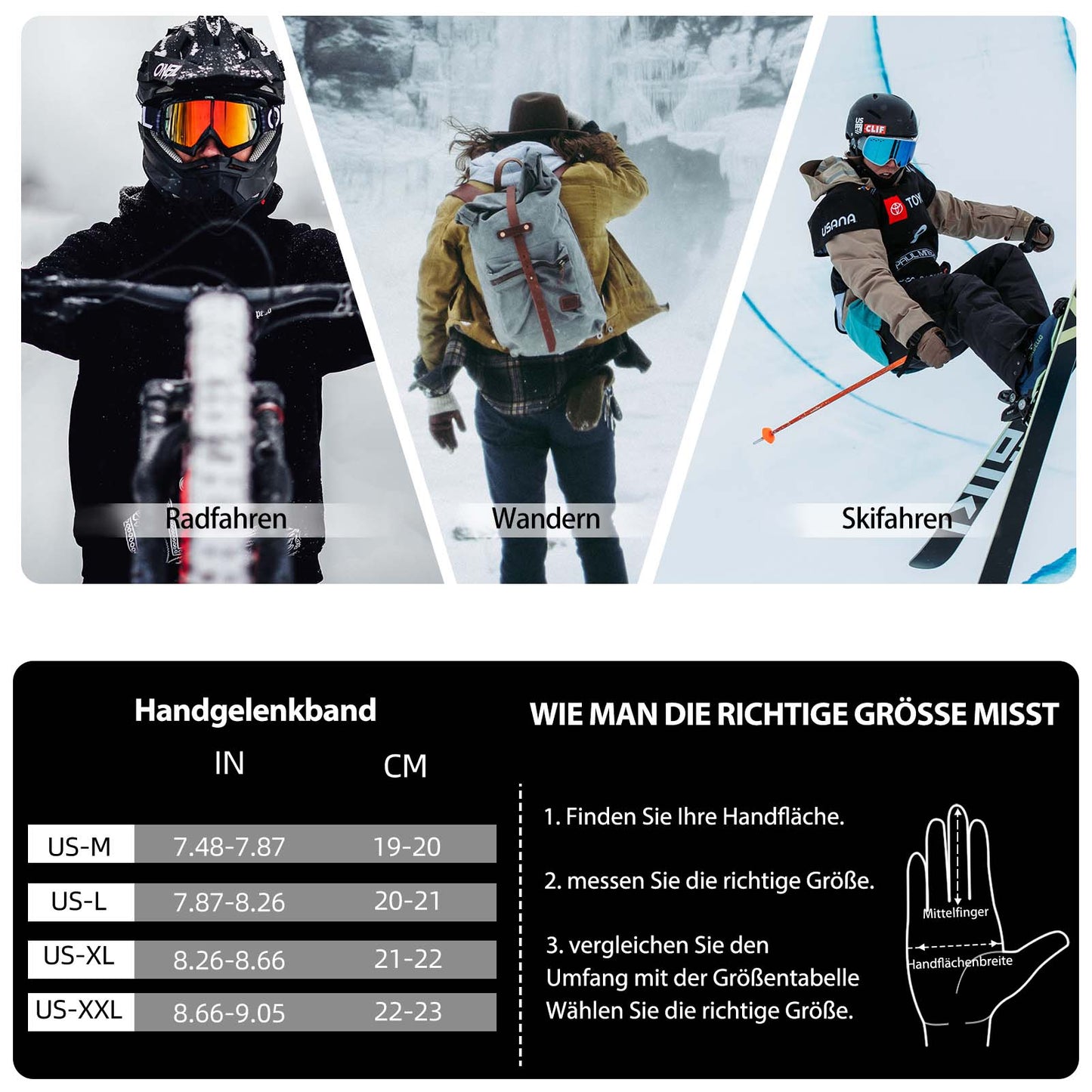 ROCKBROS Winter Fahrradhandschuhe Warm für Fahrrad Laufen Fitness Unisex