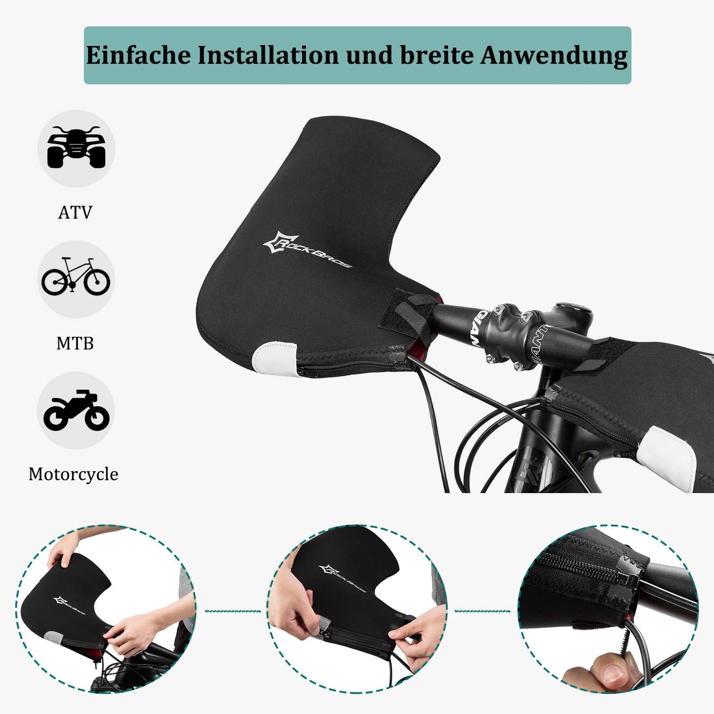 ROCKBROS Winter Lenkerstulpen Winddicht Handschuhe Schwarz