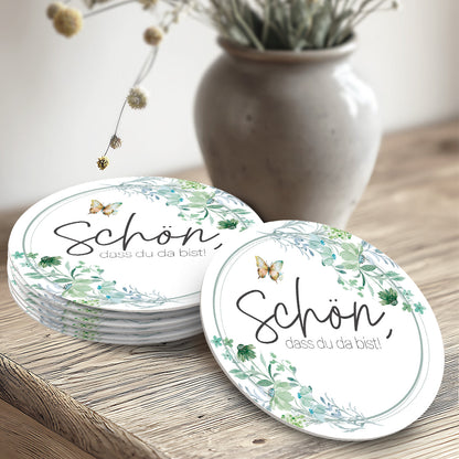 50 Bierdeckel rund Hochzeit Schön dass du da bist floral Boho Untersetzer Tischdeko