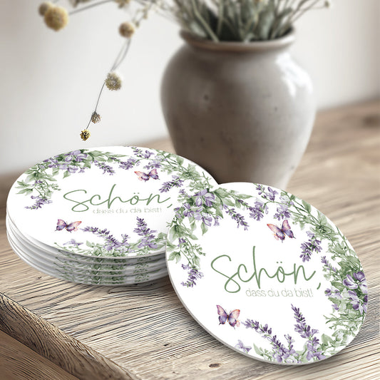 50 Runde Bierdeckel Schön dass du da bist floral Lavendel Hochzeit Tischdeko