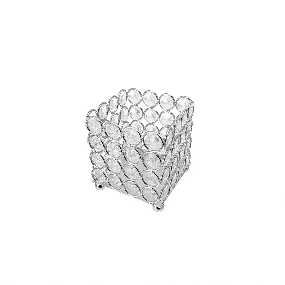 Teelichthalter Eckig, Kerzenhalter Glas Metall, Breite 8x8 cm, Höhe 9 cm, dekoratives Design aus Glas und Metall in rechteckiger Form.