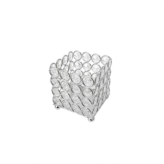 Teelichthalter Eckig, Kerzenhalter Glas Metall, Breite 8x8 cm, Höhe 9 cm, dekoratives Design aus Glas und Metall in rechteckiger Form.